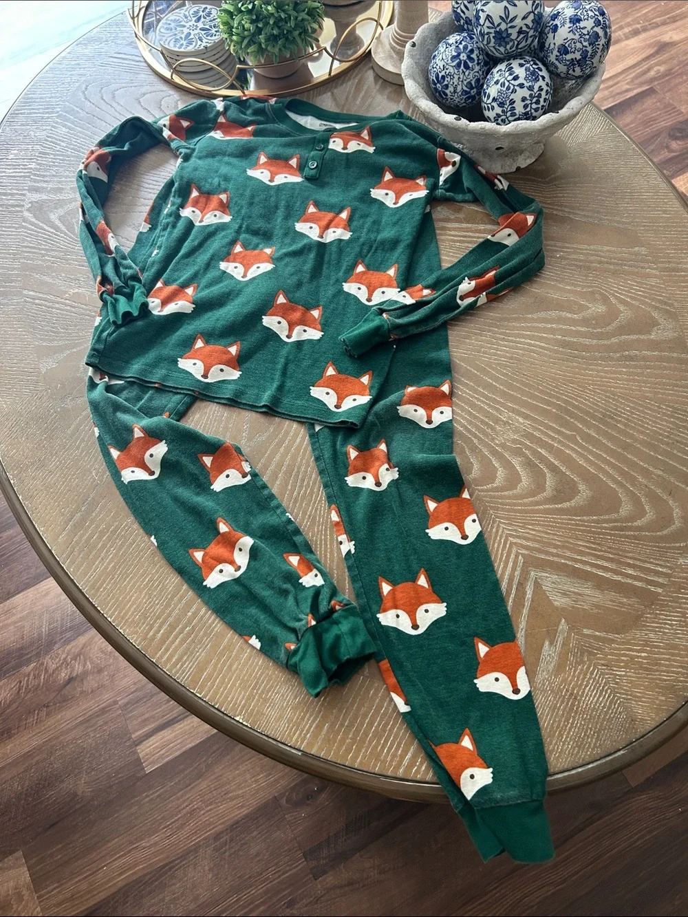 Fall Harvest Gymboree Green Woodland Forest Fox Print Henley Pajama Set Size 12